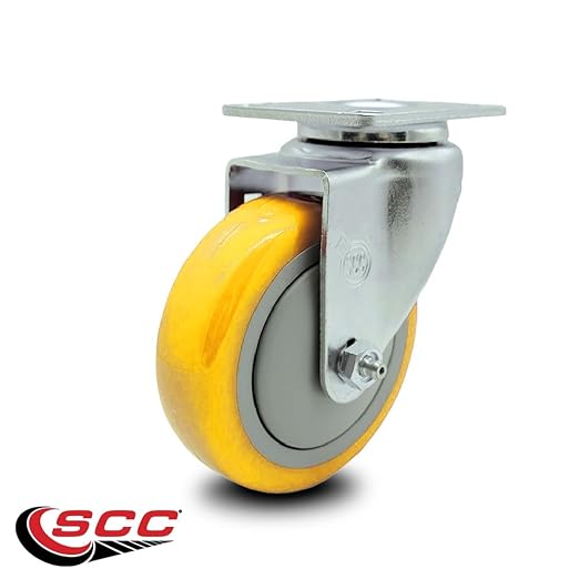 Service Caster Brand Replacement Caster for Uline Caster H-5539S-Swivel Top Plate Caster with 4 Inch Yellow Polyurethane Wheel-Light Duty Replacement Caster-Fit Cart, Dollies and Poly Box Truck H-1956