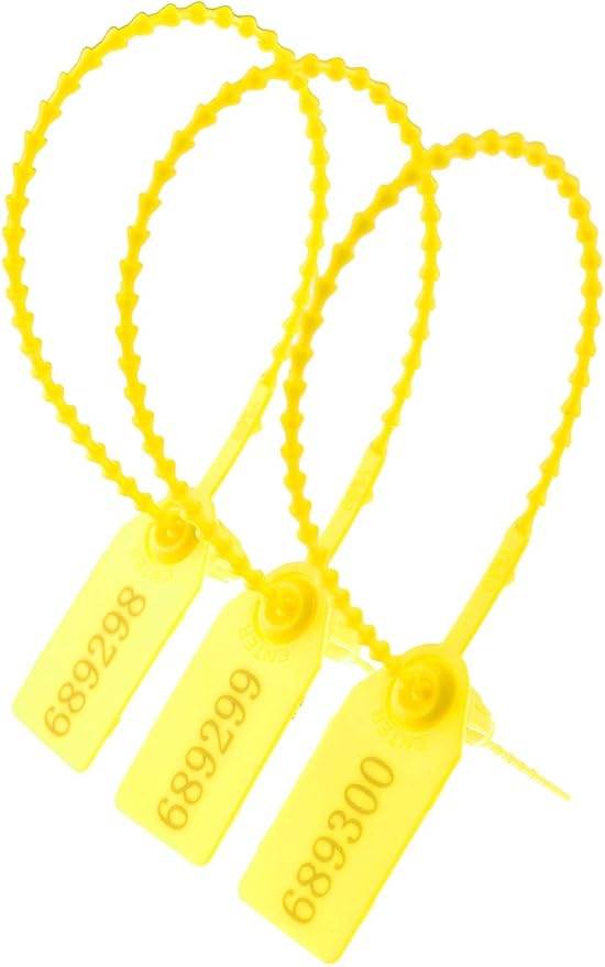 Plastic Security Seals Disposable Tags Safety Padlocks Zip Ties Numbered 9.84inches Yellow 200 pcs per Bag