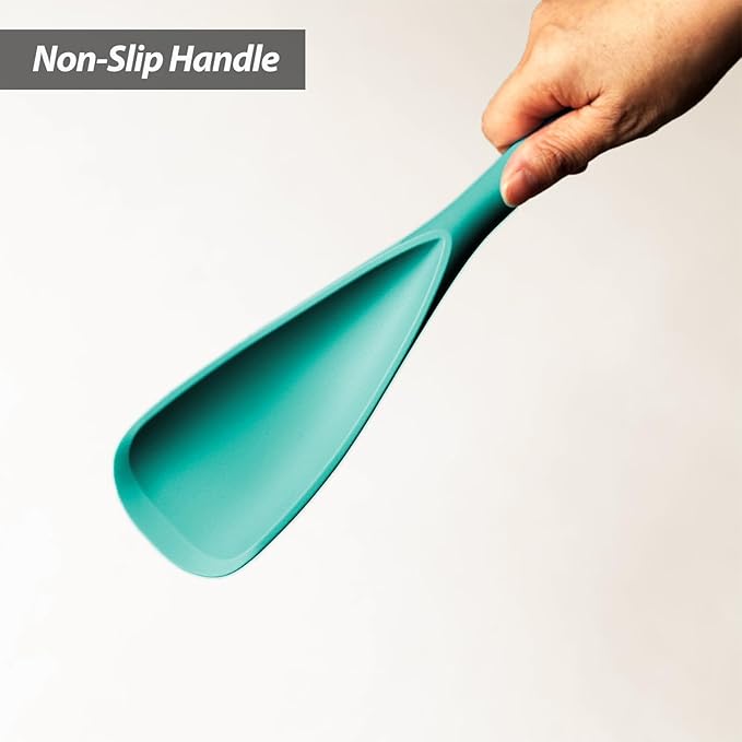 Cooking Spoon for Nonstick Cookwares, VOVOLY Silicone Spoon for Mixing, Scoop, and Scrape,Seamless Design, 12.6'', 2 Pack, Teal