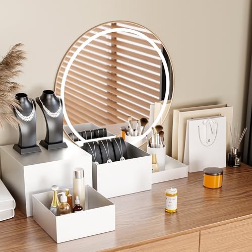 Metal Buffet Risers,4PCS OVERSIZED Food Risers for Buffet Table 8IN to 11IN Display Stand with Mini Acrylic Signs for Catering Dessert Wedding Collectibles Jewelry Figures Show Grayish White Cube Boxes Nesting Risers with Hollow Bottoms - Image 4