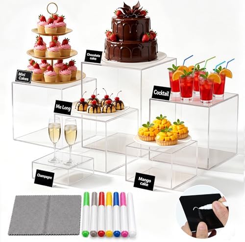 Buffet Risers, 6 Pcs Clear Acrylic Food Display Stands by Unknown
