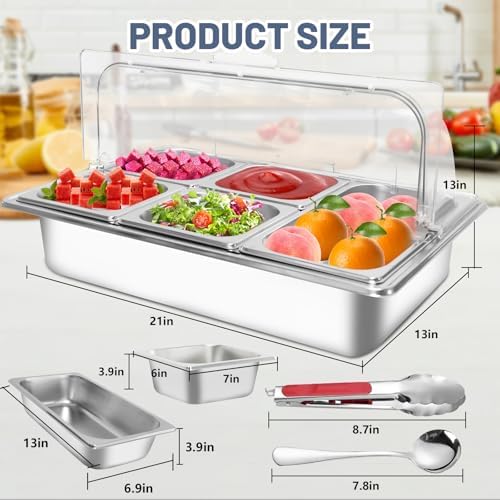 Countertop Ice Food Serving Display Tray with 5 Pan, Salad Bar Buffet Station for Home, Cold Food Buffet Server, Pizza Topping Station, Cold Buffet Table Serving Station for Party - Image 2