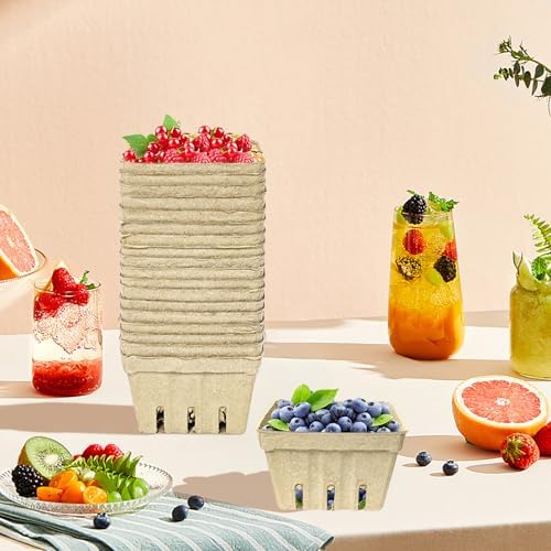 60 Pack Natural Pulp Fiber Berry Basket,Small Molded Produce Vented Basket - Image 4