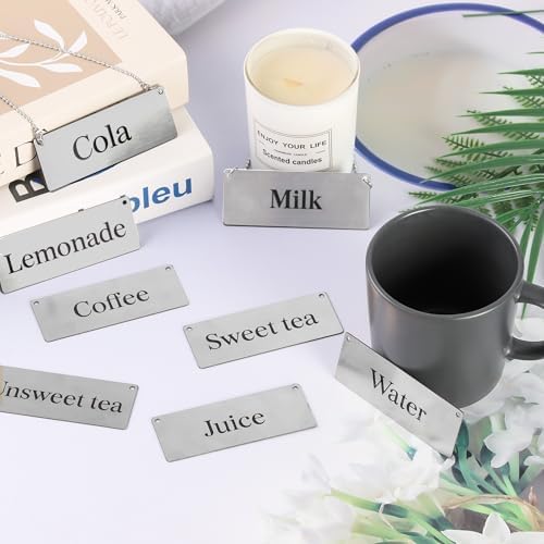 8 Pcs Stainless Steel chain signs 3.54 x 1.4 Inch Table beverage display signs Hanging chain sign for Indoor Outdoor, Including Coffee,Lemonade,Sweet Tea,Unsweet Tea,Water, Milk,Juice,Cola - Image 3