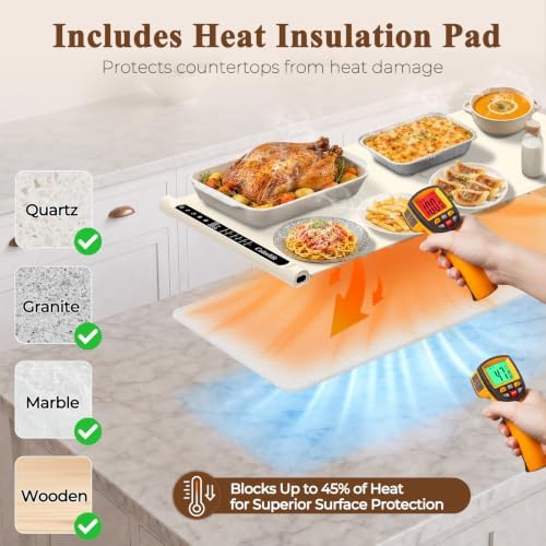 Warming Mat for Food,Electric Warming Tray with Heat-Resistant Pad-XL Beige - Image 3