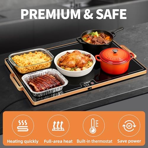 Warming Mat for Food,XL 24"x16",Tempered Glass Electric Warming Tray, Black - Image 6