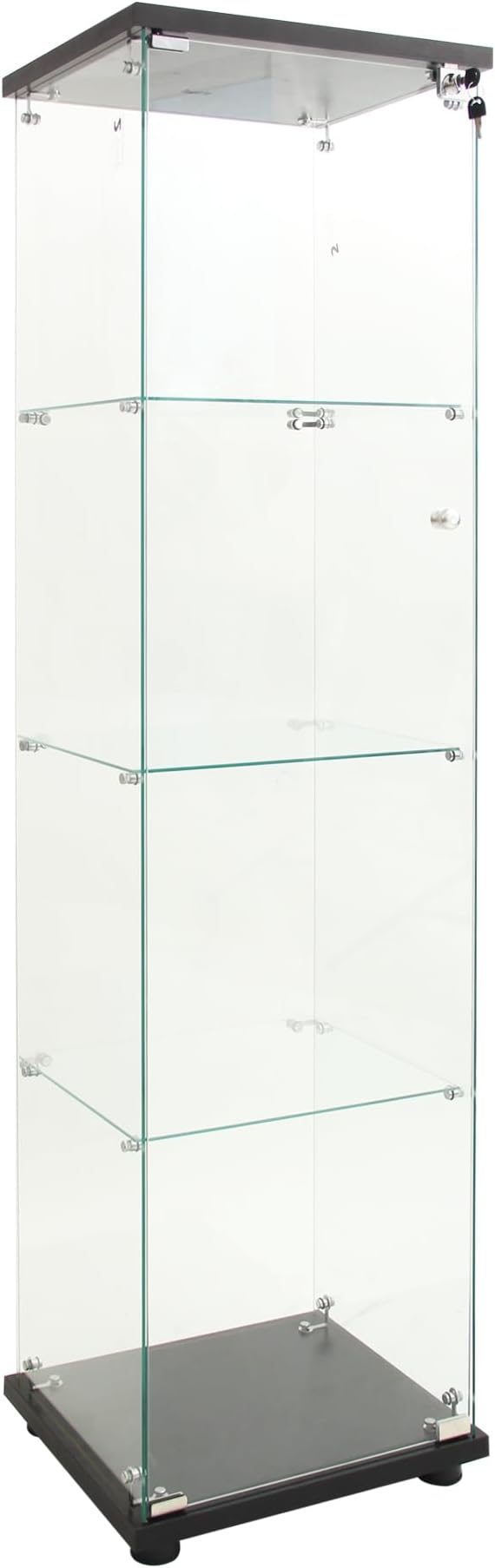 4-Shelf LED Lights Glass Display Cabinet, Floor Standing Glass Curio Cabinet with Door & Lock, Bookshelf, Toys & Trophy Display Case for Living Room, Bedroom & Exhibition Hall (Black)