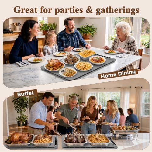 Warming Mat for Food, Electric Warming Tray with Heat-Resistant Pad-L Grey - Image 6