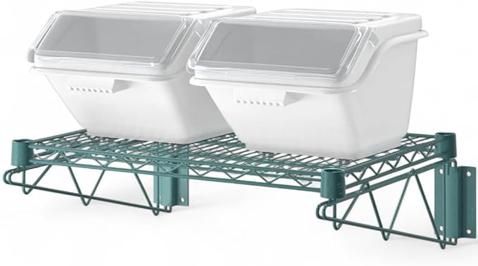 18" x 24" Green Wall-Mounted Wire Shelf Kit with Clip-in Ingredient Storage Bins, Heavy-Duty Steel Rack, Supports up to 600 lb, Flip-Top Lids, Open-Wire Design for Kitchen/Prep/Storage