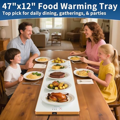 Warming Trays for Buffets Party, 47"x12", Tempered Glass Food Warmer, White - Image 2