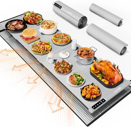 54'' Food Warming Mat with Heat-Resistant Pad, Expandable XXL Warming Mats for Food, 99H Timer & 7 Temps, Child Lock, Switchable℃/℉, Portable Electric Warming Trays for Parties, Buffets & Daily Use by Leteveryoneenjoylife