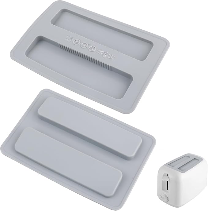 2 Pack Toaster Cover,Silicone Toaster Lid Bread Machine Cover 2 Slice Wide Slot,Electric Bread Maker Upper Covers for Clean Organized Kitchen(Grey)