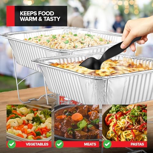 Complete Chafing Dish Buffet Set (39pc) Disposable Catering Supplies- Includes Serving Utensils, 6hr Fuel cans, 6 Half Size Chafing Pans & Wire Racks- Premium Party Food Warmer Trays - Image 5