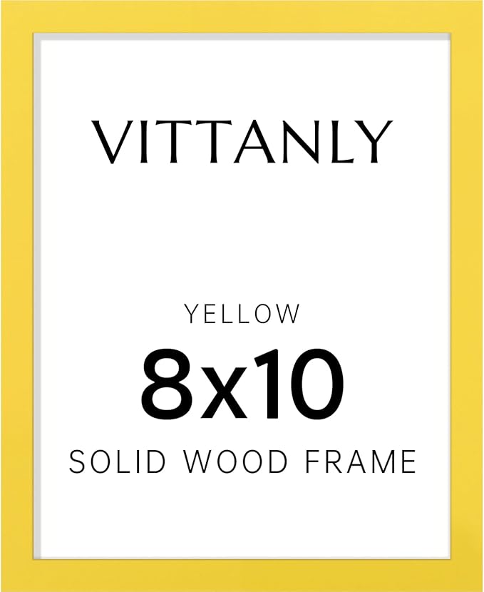 Vittanly 8x10 Picture Frame, Solid Wood Frame with Plexiglass, Includes 5x7 Mat, Wall Hanging or Tabletop for Home Decor, Yellow, 1 Pack