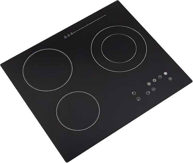 24" Electric Cooktop, 3 Burner Built-In Ceramic Stove Top With Led Display Screen, 9 Heating Levels & Touch-Adjustable Control, 2600W Radiant Electric Cook Top For Kitchen Office Hotel Restaurant Etc