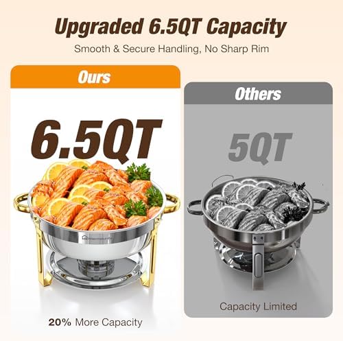 6.5QT Chafing Dishes for Buffet, 4 Pack Round Gold Buffet Display Set - Image 5
