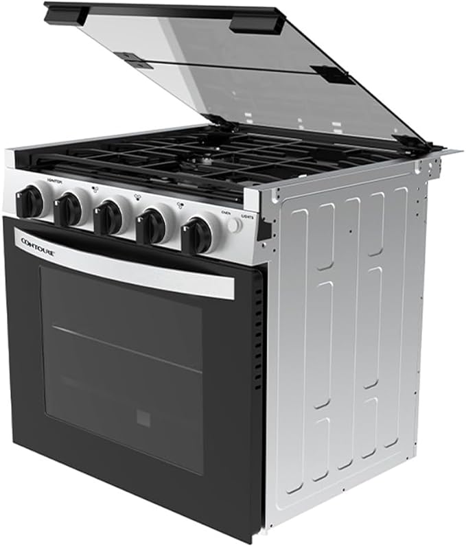 RV 3-Burner Drop-In Gas Range 21" | Black with Stainless Steel Accents | Stylish LED Knobs | Easy-Clean Oven | Propane-Powered | CSA Certified | GR-21BTC