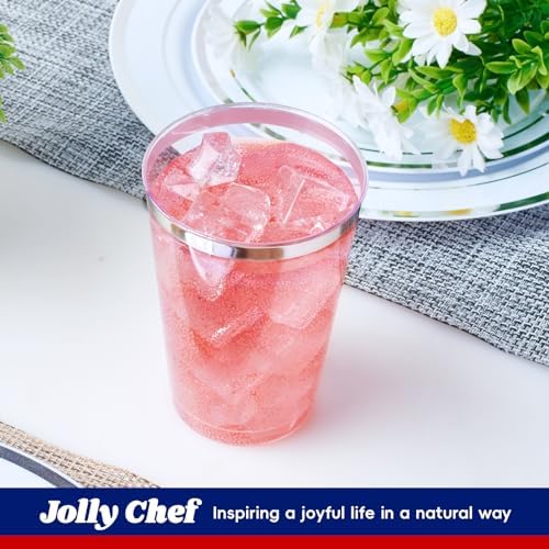 JOLLY CHEF 100 Pack 12oz & 9oz Elegant Silver Rimmed Plastic Cups - Image 4