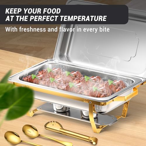 Chafing Dishes for Buffet, 8 Qt Food Warmers 4 Pack 7 Pans Half Gold - Image 4