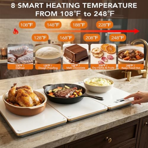 Electric Warming Tray for Buffet Party: 8 in 1 White Food Warmer Glass Top - Image 3