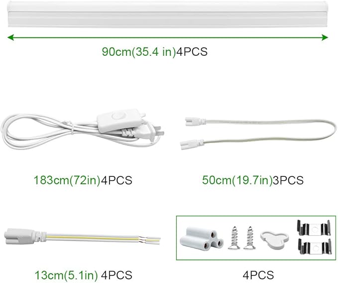 LightingWill LED T5 Integrated Fixture 3FT, Warm White 30003500K, 14W, Linkable Shop Light, Ceiling and Under Cabinet Light, Corded Electric with Built-in ON/Off Switch, (4 Pack)