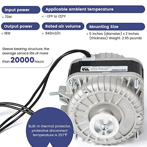 Condenser Fan AC Motor YZF18-25,18W Shaded Pole Motor for Refrigerator,Freezer,Small Ventilation Rquipment,UL Approved,Can Replace YZF10-20 YZF6-13