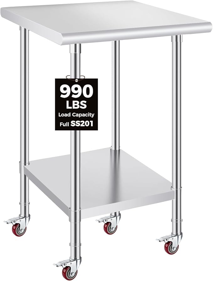 OSTBA Stainless Steel Table for Prep & Work 24x24 Inches with Casters Wheels, NSF Metal Commercial Heavy Duty Table with Adjustable Undershelf for Restaurant Kitchen Home and Hotel