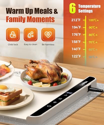 Warming Mat for Food, 46x15 Inch, Off White, Fast Heat, Child Lock - Image 3