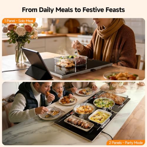 FEPPO Electric Warming Tray with Independent Temp & Timer Control, 2-in-1 Modular Food Warmer for Parties Buffet, 31"x15" Glass Surface Warming Mat for Food, Ideal for Catering & Gatherings - Image 3