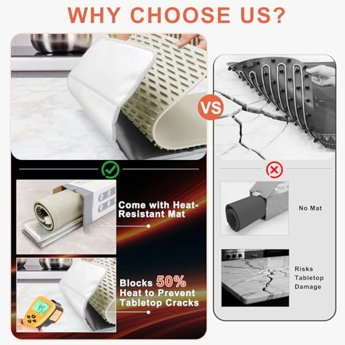 FYY Extra Large Warming Mat for Food with Heat Resistant Pad, Prevent Countertop Cracks, Keep Meal Warm, Rapid and Full Surface Heating, 6 Temp Settings, 6H Timer, Rollable Portable Food Warmer Khaki - Image 2