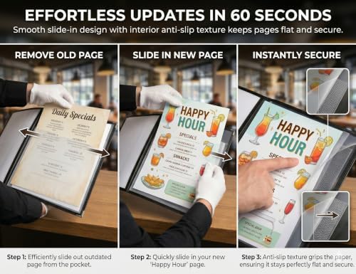Menu Covers 8.5x11 Restaurant Holders - 5 Pack, 4 Page 8 View Clear Sleeves for Cafe Bar Hotel Diner - Image 6