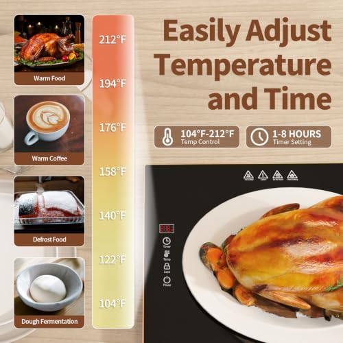 Food Warmers for Parties Buffet, （31.5"x12"） Assemblable Stackable Electric Warming Tray with 8-Level Temperature Adjustment and 8-Hour Timer, Upgraded Desktop-Protecting Food Warming Mat - Image 5