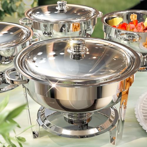 Chafing Dishes for Buffet 4 Pack, 6QT [Worry-Free Assemble] Food Warmers for Parties Buffet [Mirror-Like Polished Finish Stainless Steel Round Chafing Dish Buffet Set with Complete Set by ZILODE