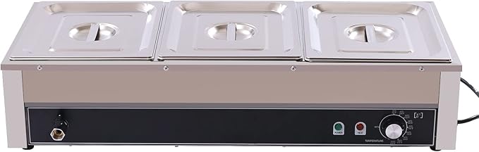 DYNAMI 110V 1500W Commercial Buffet Food Warmer,3 * 1/3 Pans(6.9Qt*3) Stainless Steel Electric Countertop Steam Table with Intelligent Thermostat Design,for Parties Buffet Catering