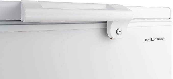 Hamilton Beach, 42.5 Cu. Ft. Chest Freezer- White, Garage Ready, TRIPLE door lid, Vinyl-Coated Baskets, Space-Saving Flat Back, Stay-Open, Front-Access Drain, for Storage, Hunting, Large Family