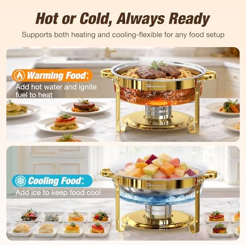 6.5QT Chafing Dishes for Buffet, 2 Pack Gold Round Buffet Display Set - Image 2