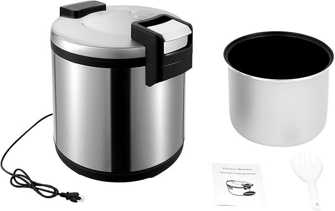 5-Gal Electric Rice Warmer | Two Temperature Settings | 110V 110W Commercial Food Warmer with Flip Lid & Rice Spoon for Parties, Festival Banquets, Catering (19L/Stainless Steel)