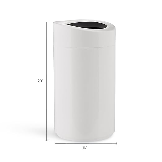 Safco Open Top Trash Can, 14 Gallon Stainless Steel Modern Garbage Can for Indoor Use, White