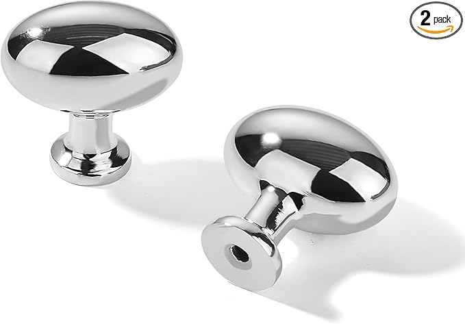 khtumeware 2 Pack 1-3/8 inch(35mm) Vibrant Polished Chrome Cabinet Knobs Dresser Knobs Oval Drawer Knobs Kitchen Cabinet Hardware Egg Knobs for Dresser Drawers