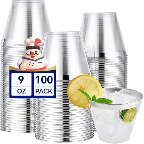 JOLLY CHEF 9 oz Plastic Cups Silver Rimmed Disposable Cups 100 Pack by JOLLYCHEF