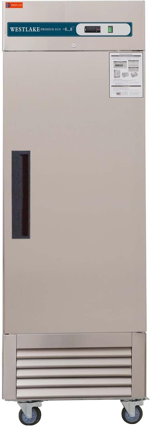 WESTLAKE Commercial Freezer 27"W Stainless Steel Reach-in Solid Single Door Upright Fan Cooling 23 Cu.ft Freezer for Restaurant, Bar, Shop, etc