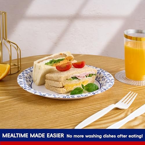 JOLLY CHEF Disposable Paper Cups and Plates, Printed Paper Plates 8 in 140 Count, 4 oz Small Paper Cups 300 Pack for Bathroom,Mouthwash and Daily Use - Image 4
