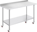 OSTBA Stainless Steel Table for Prep & Work 24x60 Inches with Casters Wheels and Backsplash, NSF Metal Commercial Heavy Duty Table with Adjustable Undershelf for Restaurant Kitchen Home and Hotel