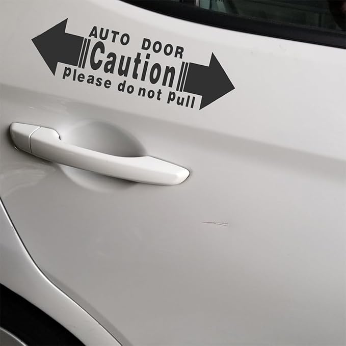 Automatic Car Door Warning Stickers 4Pcs Set, Waterproof Vinyl Decals for Van SUV, Removable Electrical Door Switch Safety Labels for Vehicle Exterior