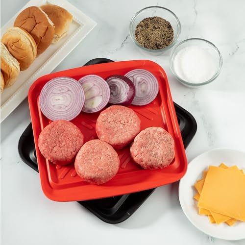 Cuisinart Grilling Prep & Serve Trays, 10.5x10.5 inch Small BBQ Tray Safe for Food Handling, 2 Dishwasher Safe Nesting Trays Black & Red, Perfect Grill Accessories for Cooked & Raw Meat, Fits 4 Burger - Image 7