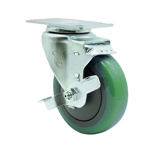 Service Caster Brand Replacement Caster for Uline Caster H-7448SWB-Stainless Steel Swivel Top Plate Caster with 4 Inch Green Polyurethane Wheel and Top Lock Brake-Fits Carts and Platform Trucks H-3352