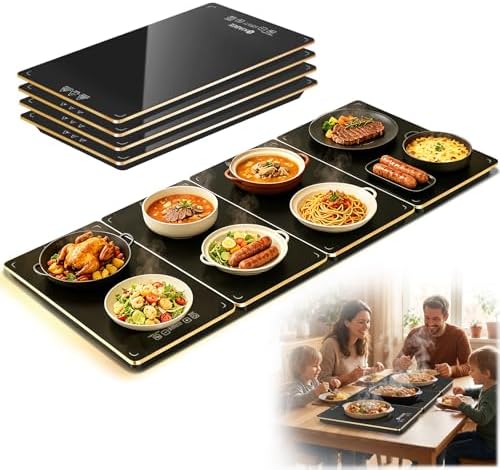 Electric Warming Tray for Buffet Party - 4 Panels Electric Glass Top Heating Plate, 8 Level Temp Control Easy Clean Surface Overheat Protection and Timer: for Busy Hosts Party Dinners and Holiday Meal by Unknown