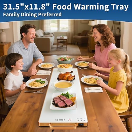 Warming Trays for Buffets Party,31.5"x11.8",Tempered Glass Warmer Mat,White - Image 2