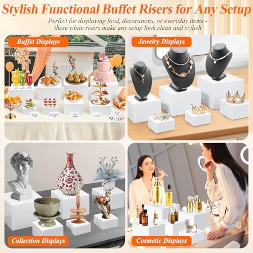 11 Pcs White Acrylic Buffet Risers and Stand with Mini Table Sign and Maker - Image 4