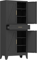 COFaR 71'' Tall Metal Pantry Cabinet with Drawer, Kitchen Storage Cabinet with 4 Doors and Shelves, Freestanding Farmhouse Food Cupboard for Kitchen Dinning Room Garage, Black 6-Tier